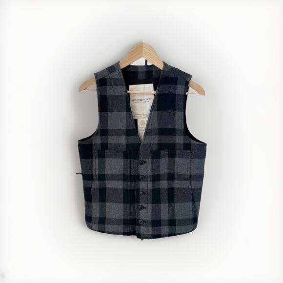 Ralph Lauren Denim & Supply Mens Black Plaid Vest Waistcoat Size Small Academia - Picture 1 of 14